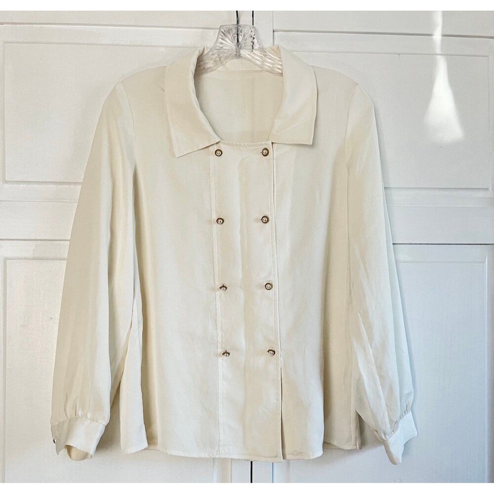 Semi-Satin Blouse Long Sleeve Minimalist Top Size Small